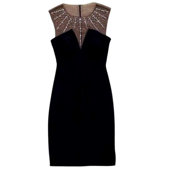 Betsy & Adam Black Dress Beaded Illusion Neckline Evening Party Formal Sz 4 Nwot - Picture 3 of 9